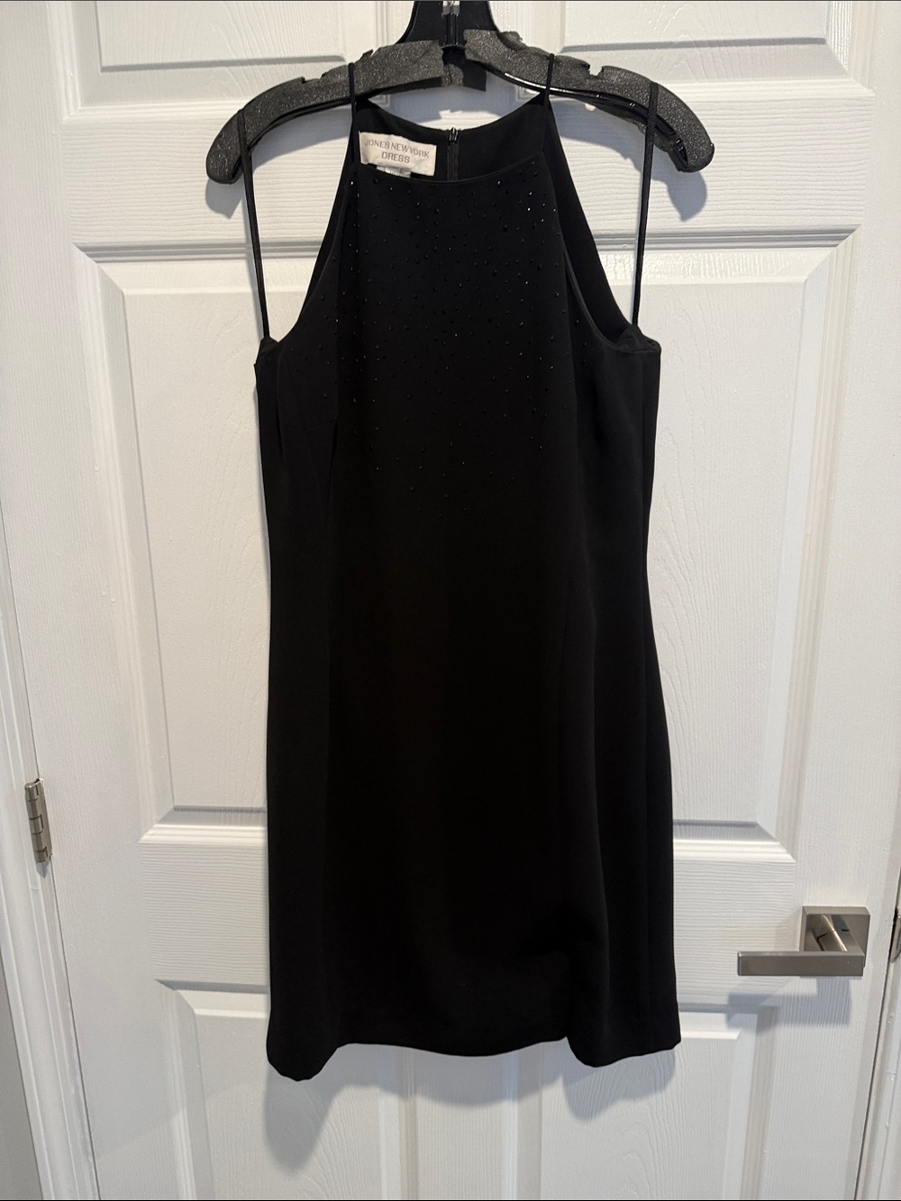 Jones New York Black Halter Mini Dress with Subtle Embellishments